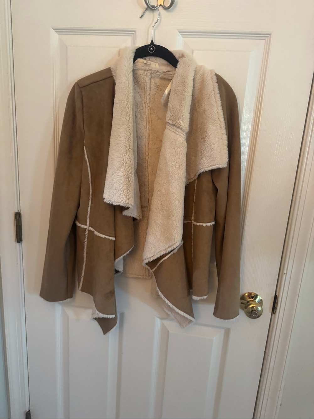 Women’s Tan Faux Suede Shearling Jacket - Cream Lining